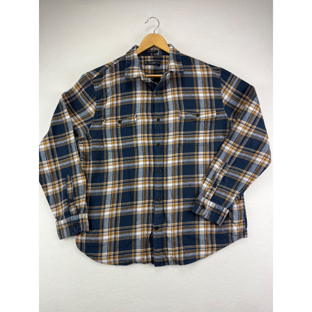 Lucky Brand Flannel Shirt Mens XL Classic Fit Blue Yellow Plaid‎ Cotton L/S